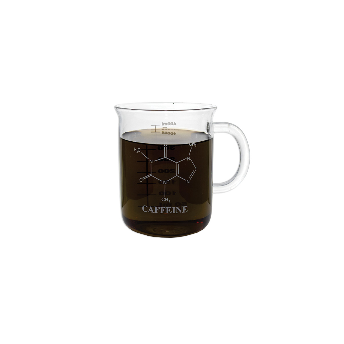 GLASKEY Caffeine Mug, Anti-dripping Borosilicate Glass Measuring Cup  Stylish Beaker's Print Coffee Warmer Mate, 16.9 ounce / 400ml